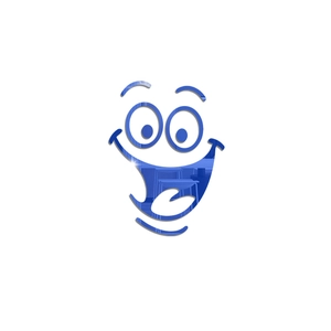 Close-up of a blue mirrored acrylic smiley face wall sticker with high reflective finish