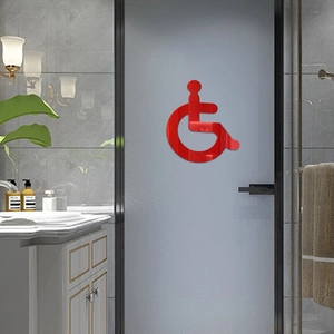 Modern red mirror acrylic wheelchair accessibility toilet sign for bathroom doors