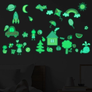 Adesivi Murali Fluorescenti al Buio in PVC Cartone Animato Spazio Universo Razzo Fai da Te Decalcomanie per Camera dei Bambini Casa Decorazione