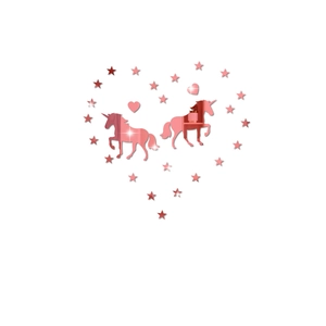 Pink heart-shaped arrangement of unicorn mirror stickers and stars for wall decoration