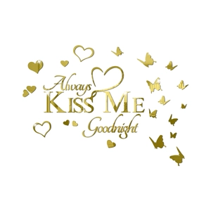 Detail of 3D mirror acrylic wall stickers with Kiss Me Goodnight text and butterflies