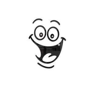 Detail of black acrylic smiley face wall mirror stickers with glossy reflective surface
