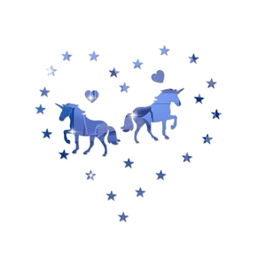 Unicorn and stars mirror acrylic wall stickers in blue finish for bedroom decor