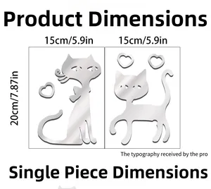 Detaillierte Größenangaben für Katzen-Wandspiegel mit Herz-Akzenten aus Acrylglas
