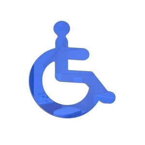 Blue acrylic mirror wheelchair accessible sign with a high-gloss reflective finish