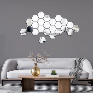 Adesivi Murali a Specchio Esagonali DIY 3D Acrilico Removibili per Casa Soggiorno Camera da Letto Arredamento Moderno Minimalista Impermeabile Geometrico