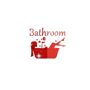 Detail view of red mirror acrylic bathroom wall sticker with silhouette and text