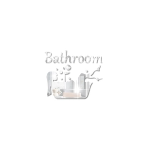 Detailed macro view of silver mirror acrylic Bathroom wall sticker with bathtub silhouette