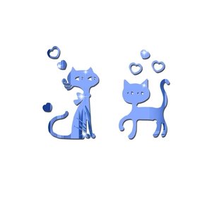 Blaue Acryl-Katzen-Spiegelwandaufkleber mit Herz-Akzenten für Heimdekoration Set
