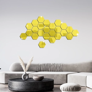 Adesivi murali a specchio esagonali in oro acrilico per decorazioni creative del soggiorno