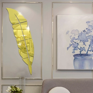 Golden feather acrylic mirror wall sticker for elegant home living room wall decor