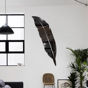 Modern feather mirror wall stickers in black acrylic for living room home decor