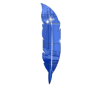 Blue feather mirror wall sticker made of acrylic for modern home living room decor