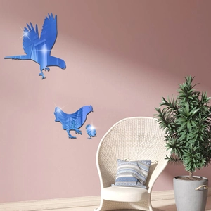 Modern eagle and chicken mirror wall stickers in blue acrylic for living room decor
