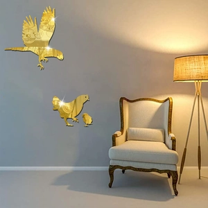 Golden mirror eagle and chicken acrylic wall stickers for modern living room decor