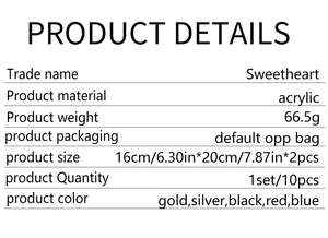 Detailed specifications for 10-piece acrylic heart wall sticker set with dimensions