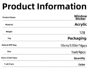 Detailed specifications table for acrylic mirror window wall stickers set of four pieces