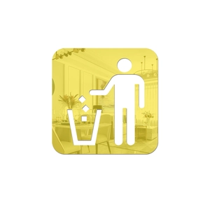 Macro detail of square acrylic golden mirror waste sign with classic icon for home and mall