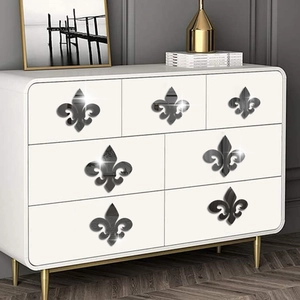 Silver mirror fleur-de-lis wall stickers for cabinet decoration and home renovation