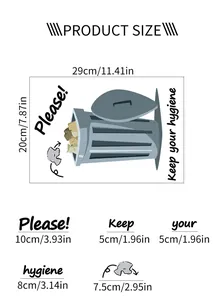 Detailed dimension chart showing 29x20cm waterproof PVC toilet hygiene warning sticker