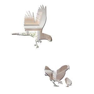 Detailed view of eagle and chicken mirror wall stickers showing high reflectivity finish