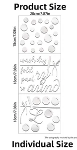 Detailed dimension guide for silver acrylic mirror laundry wall stickers with size labels