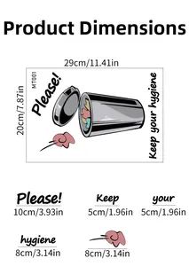 Self-adhesive PVC wall sticker showing size 29x20cm for toilet and trash bin hygiene