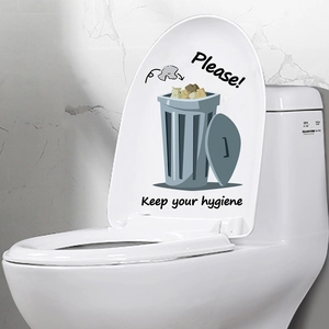 Waterproof PVC Toilet Seat Sticker Creative Trash Can Pattern Hygiene Reminder Wall Decal For Bathroom Decor