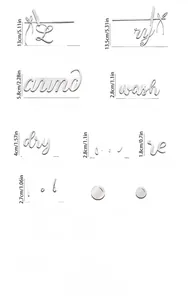 Detailed size chart for mirror acrylic laundry wall stickers featuring wash and dry text