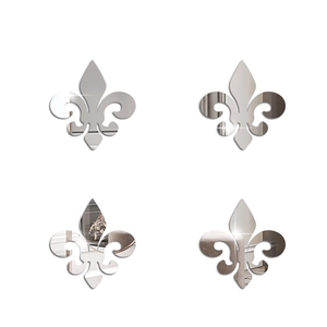 Fleur-de-lis mirror acrylic wall stickers in silver finish, set of 4 pieces