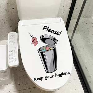 Waterproof PVC toilet seat sticker with Please Keep Your Hygiene cartoon design
