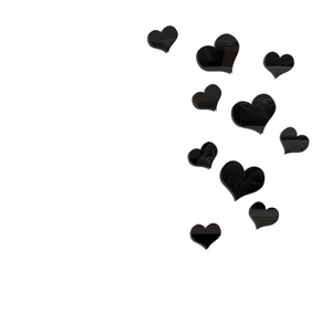 Detail of ten 3D acrylic heart wall stickers with reflective black mirror surface