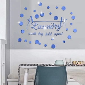 Blue acrylic mirror wall sticker with laundry quote for home laundry room decoration