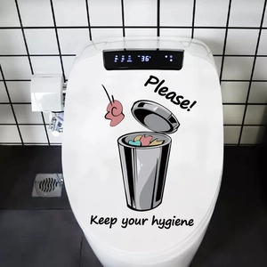 Waterproof PVC bathroom sticker with trash bin reminder icon for smart toilet seat lid