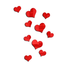 Detail view of red heart mirror wall stickers with high-gloss 3D reflective finish