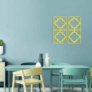 Set of 4 yellow Moroccan lattice wall decals with decorative geometric hollow patterns