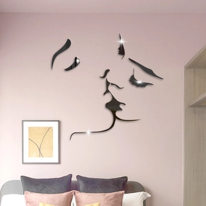3D Mirror Acrylic Wall Sticker Minimalist Kissing Couple Silhouette Art DIY Decorative Decal For Bedroom Living Room Home Decor