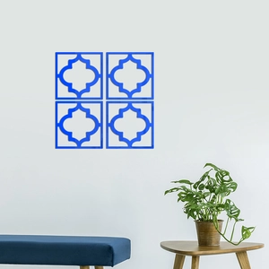 Blue acrylic hollowed-out wall mirrors in 2x2 grid set for modern home interior decor
