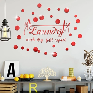 Red acrylic mirror wall sticker with Laundry wash dry fold repeat quotes and circles