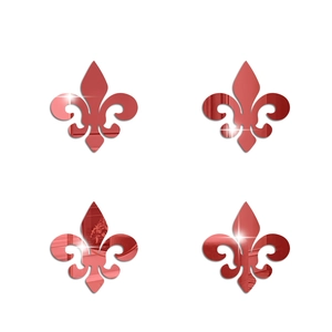 Set of 4 red mirror acrylic fleur-de-lis wall stickers with reflective surface