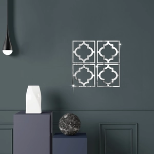 4 Pieces 15cm Moroccan Style Hollow Acrylic Mirror Wall Stickers Geometric Flower Self Adhesive Decor For Home Bedroom
