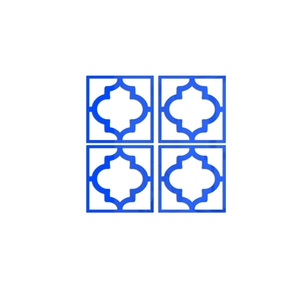 Set of 4 blue Moroccan clover wall stickers with decorative mirror hollow geometric design