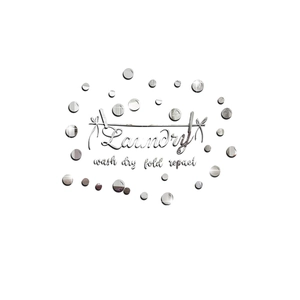 Detailed view of silver acrylic mirror Laundry wall stickers with circular accents