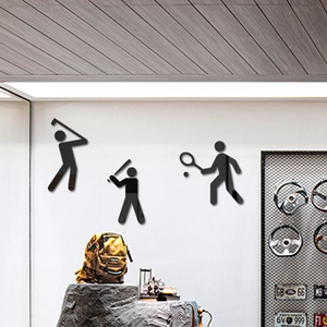 Detailed silhouettes of golf baseball and tennis players in black acrylic wall art