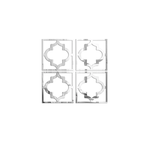 Detailed macro view showing four square silver Moroccan style mirror wall stickers