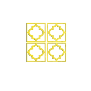 Detail of 4-piece set square mirrored wall stickers with gold Moroccan geometric cutouts