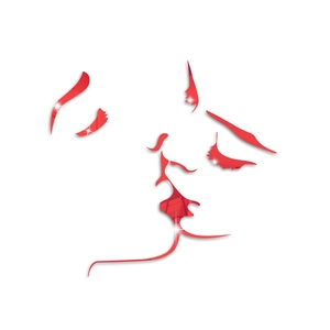 Detail of red acrylic mirror wall sticker featuring a romantic couple kissing silhouette