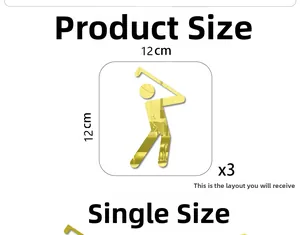 Three-piece golf player acrylic mirror wall stickers gold finish 12x12cm size details