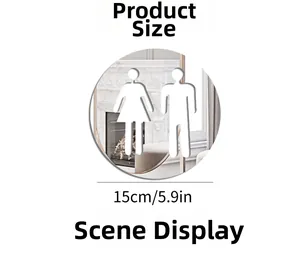 Detail showing 15cm mirror acrylic restroom sign with male and female cutout design