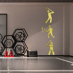 Golden acrylic mirror sports wall stickers featuring golf tennis and baseball athletes